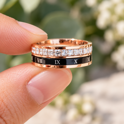 Best Roman Numeral Spinner Ring with Gemstones - Gold Anxiety Relief Fidget