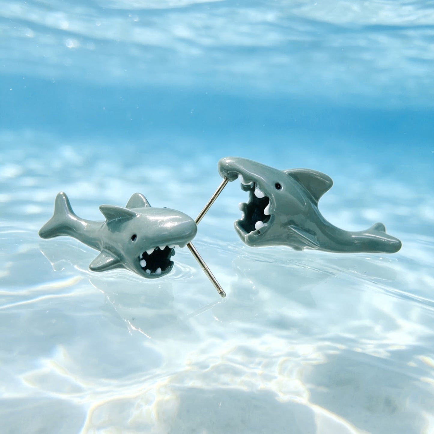 Best Enamel Shark Bite Stud Earrings - Hypoallergenic Fun Sterling Silver Studs