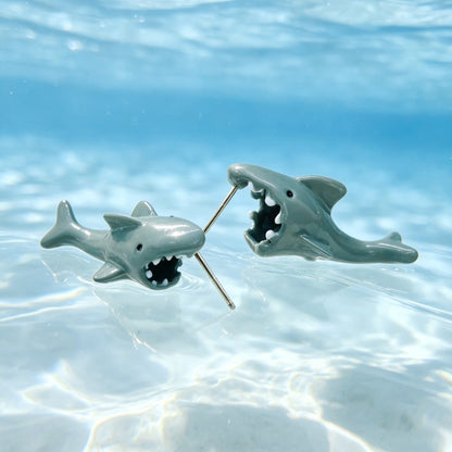 Best Enamel Shark Bite Stud Earrings - Hypoallergenic Fun Sterling Silver Studs