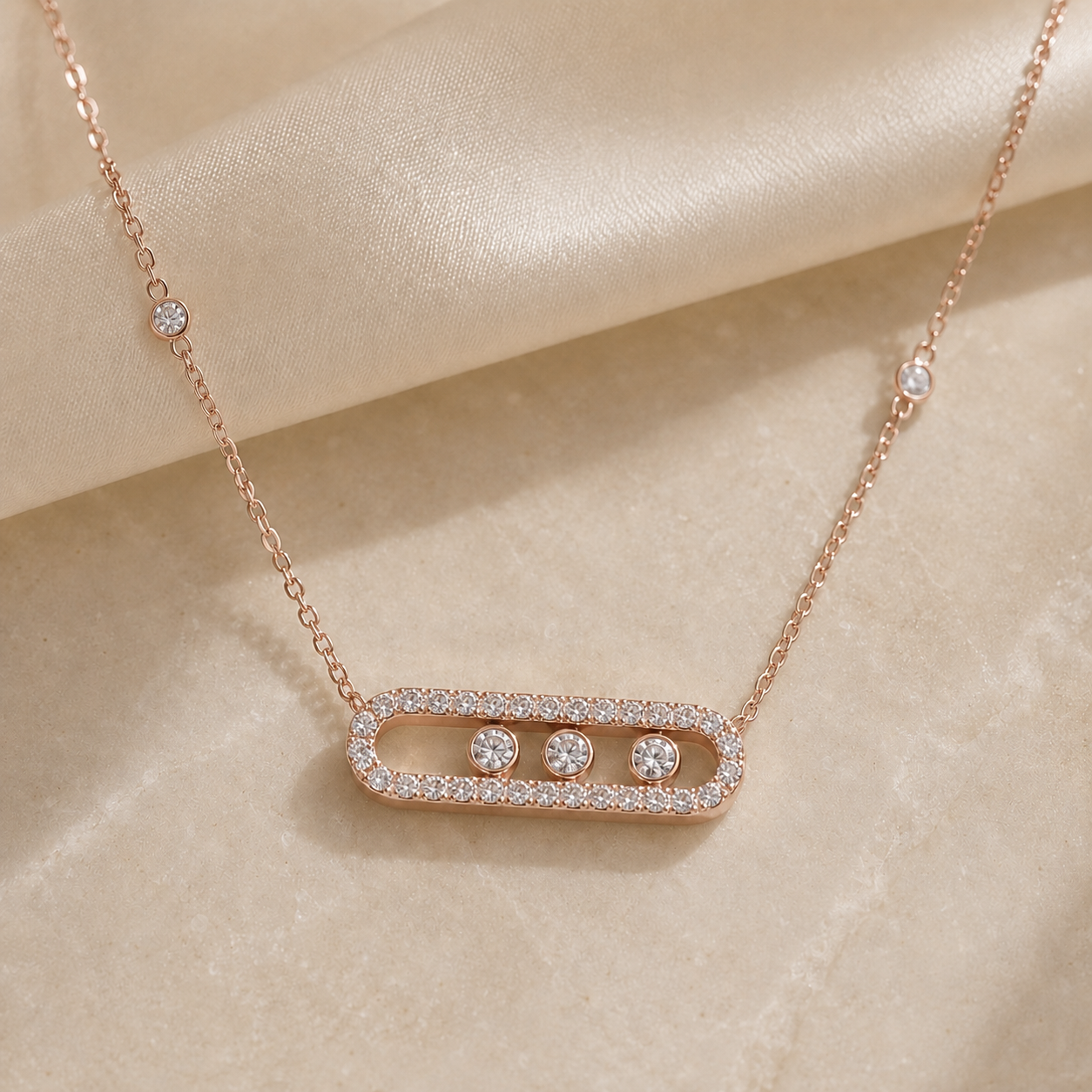 Best Sliding Three Stone CZ Necklace - Gold or Silver Minimalist Layering Pendant