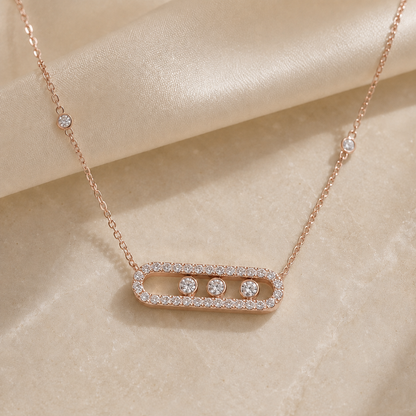 Best Sliding Three Stone CZ Necklace - Gold or Silver Minimalist Layering Pendant