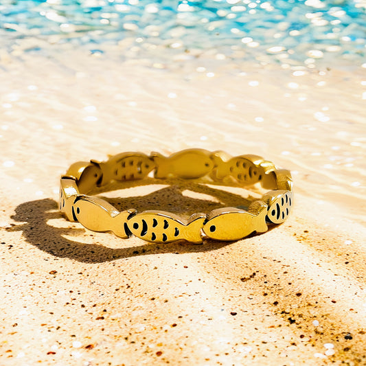 Swimming Fish Ring in Gold Steel Stainless, Fish Ring, Fishing Lovers Ring, Fish Ring, Good Luck Ring, Animal Ring, for Him, for Her,