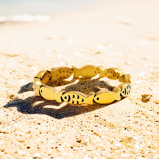 Swimming Fish Ring in Gold Steel Stainless, Fish Ring, Fishing Lovers Ring, Fish Ring, Good Luck Ring, Animal Ring, for Him, for Her,