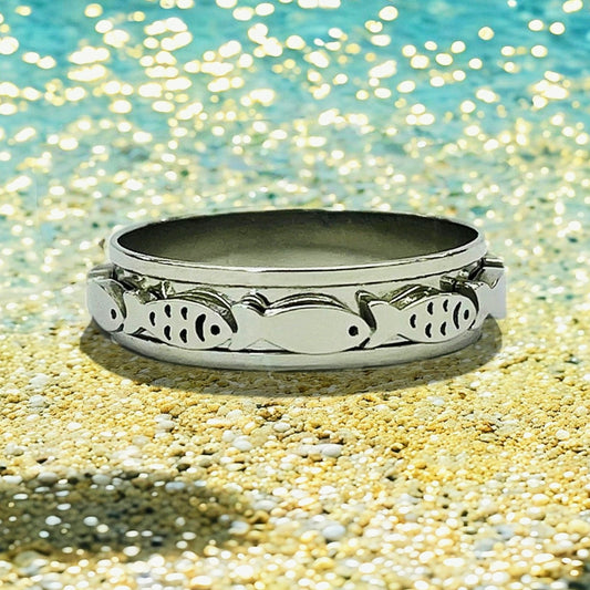 Swimming Fish Spinner Ring in Stainless Steel, Fish Spinner Ring, Fish Ring, Fishing Lovers Ring, Animal Ring, Christian Fish Ring,