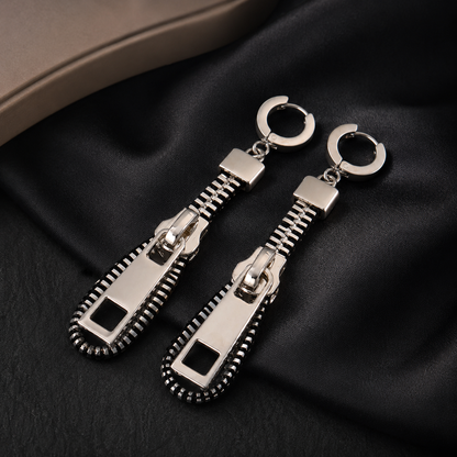 Best Zipper Drop Earrings - Edgy Gold or Silver Punk Statement Huggie Hoops