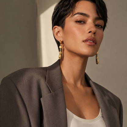 Best Zipper Drop Earrings - Edgy Gold or Silver Punk Statement Huggie Hoops