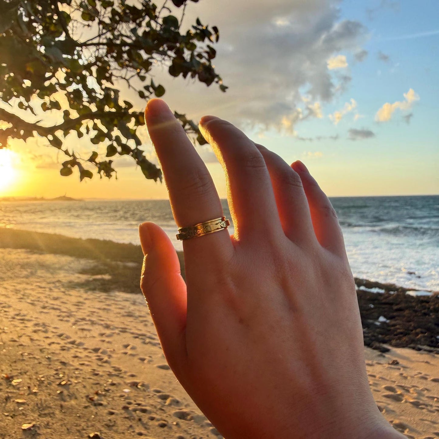 Gold flow engraved fish anxiety spinner ring - EffortlesslyUs