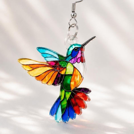 Hummingbird dangle earrings - close-up detail