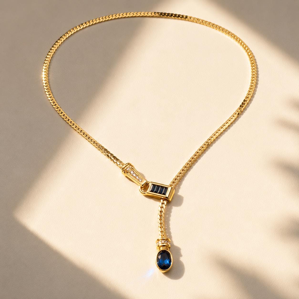 Gold Y lariat necklace - close-up detail