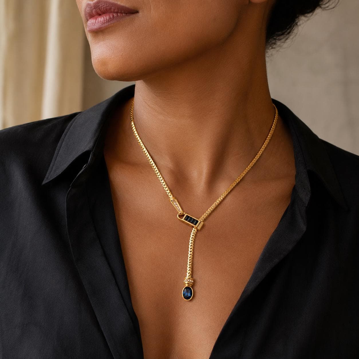 Gold Y lariat necklace gift styling