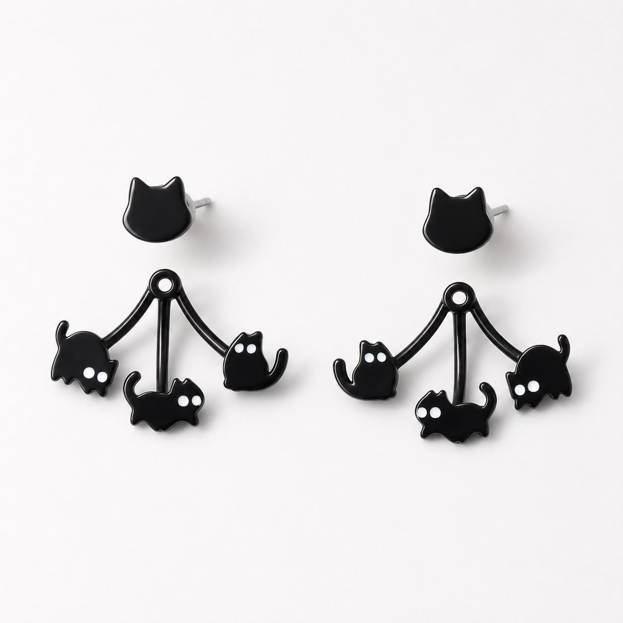 Cat ear jacket stud earrings - close-up detail