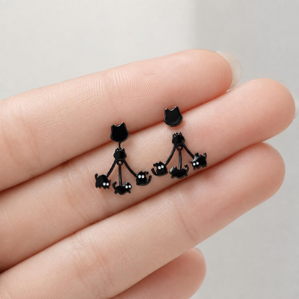 Cat ear jacket stud earrings styled look