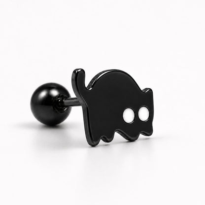 Black cat stud earrings on neutral background