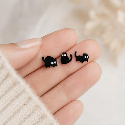 Black cat stud earrings mix and match stack