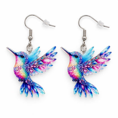 Rainbow hummingbird earrings french hook detail