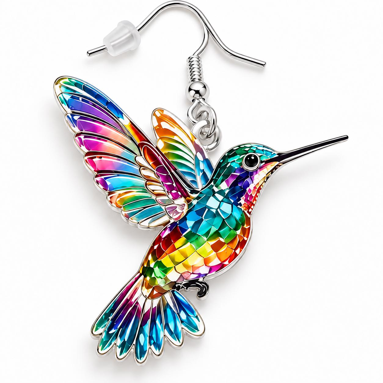 Stained glass hummingbird earrings size and scale