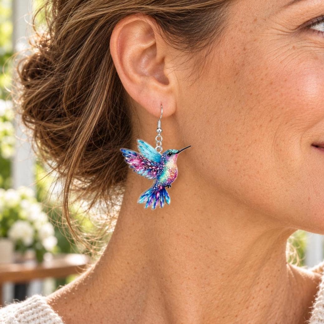 Rainbow hummingbird earrings wing detail