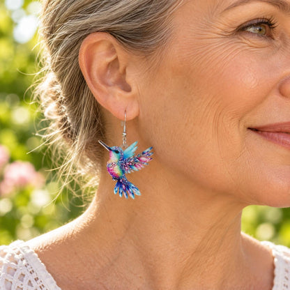 Rainbow hummingbird earrings alternate angle