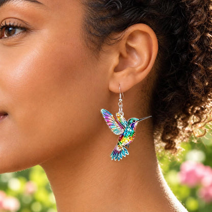 Stained glass hummingbird earrings styled look