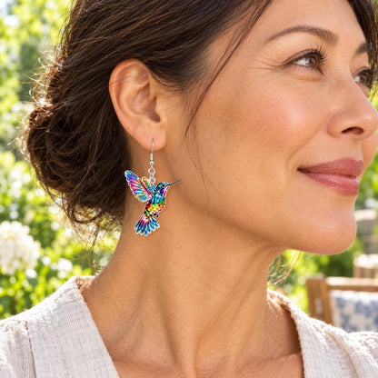 Stained glass hummingbird earrings alternate angle