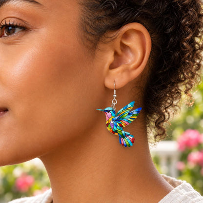 Colorful hummingbird earrings gift styling