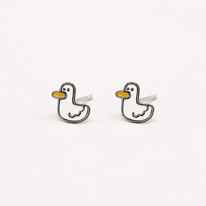 Tiny duck stud earrings in fine silver
