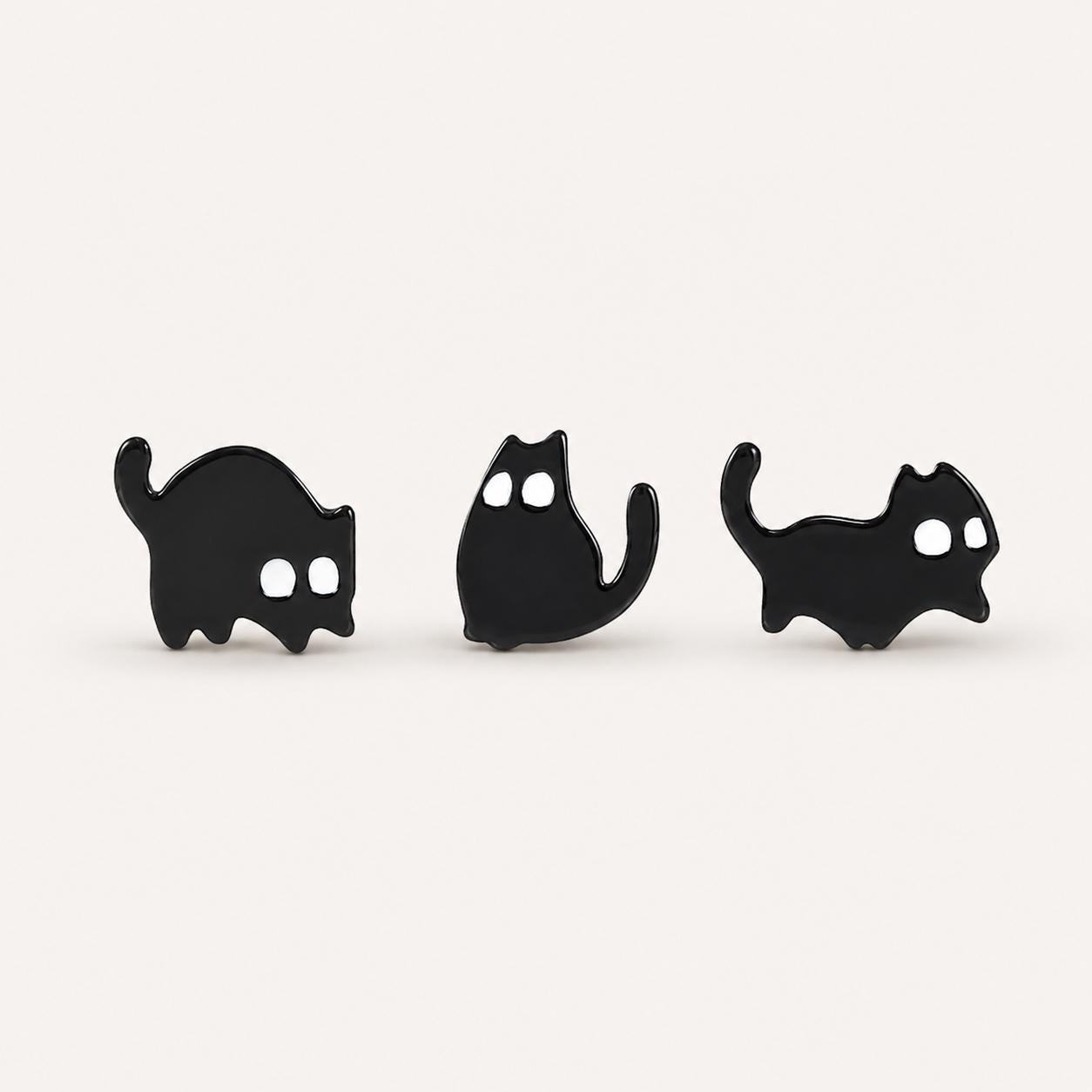 Black cat stud earrings set - close-up detail
