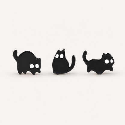 Black cat stud earrings set - close-up detail