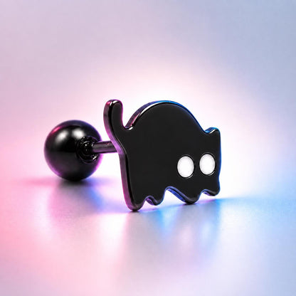 Black cat stud earrings styled look