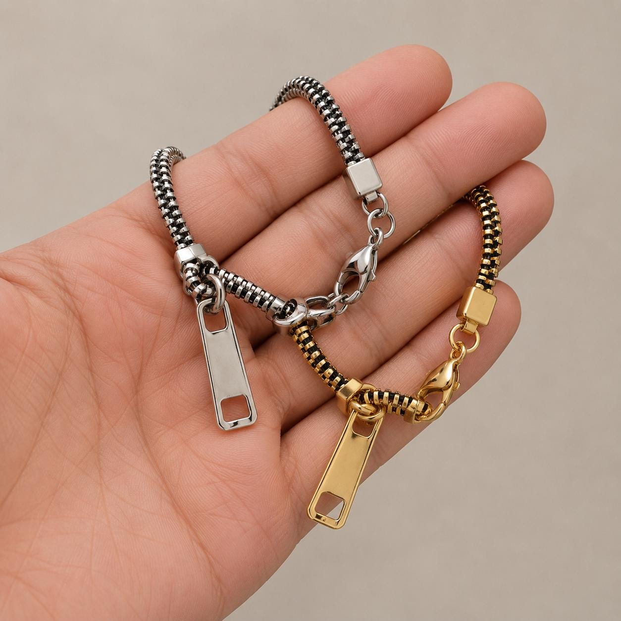 Zipper bracelet worn on wrist
