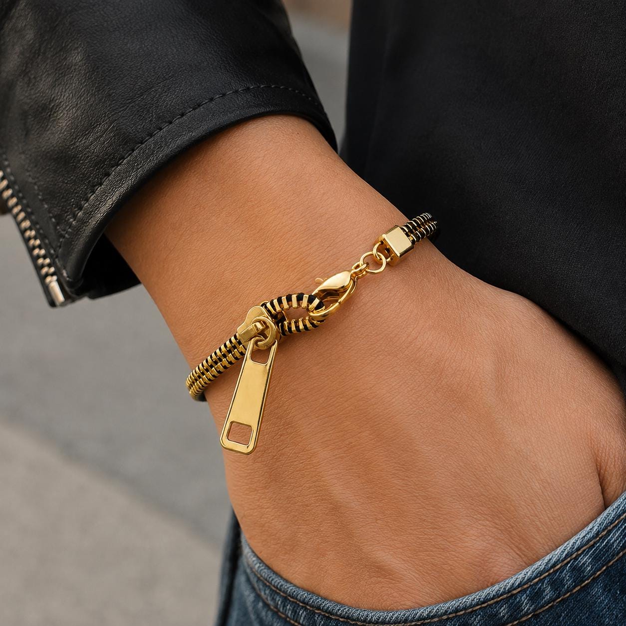 Zipper bracelet real zip chain in gold