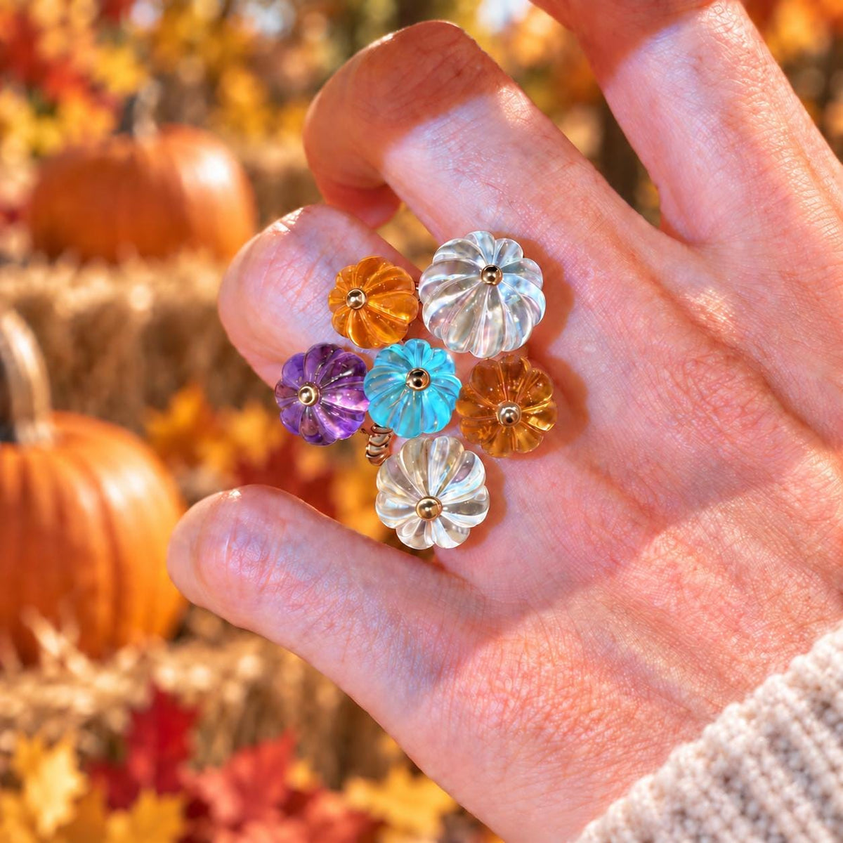 Pumpkin fidget ring with spinning glass pumpkins