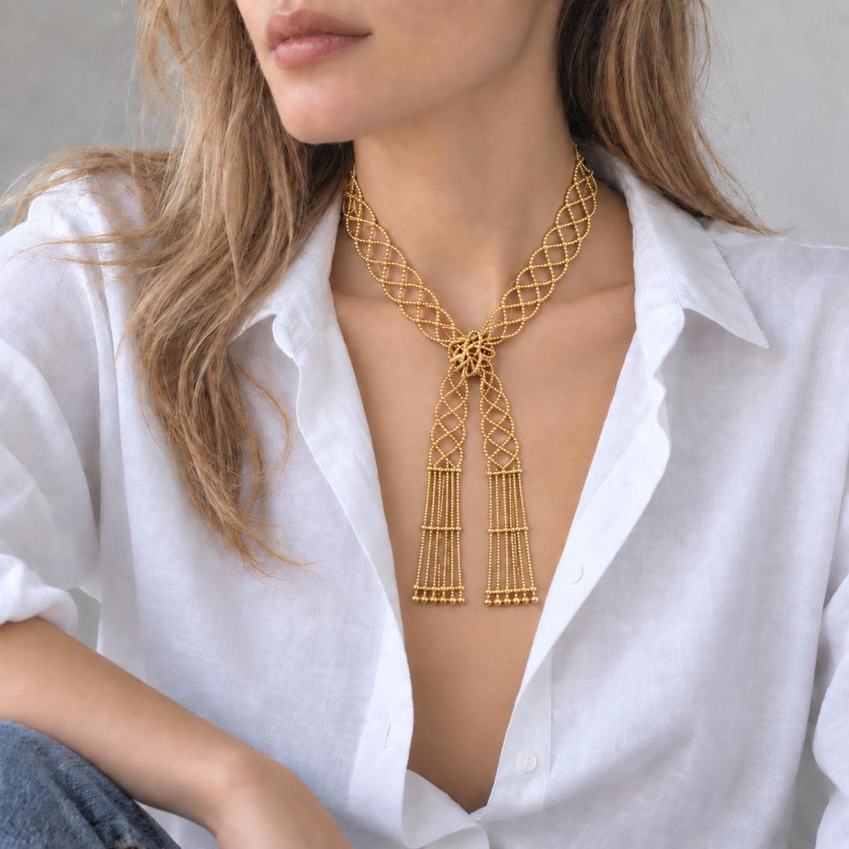 Lattice scarf necklace woven weave detail