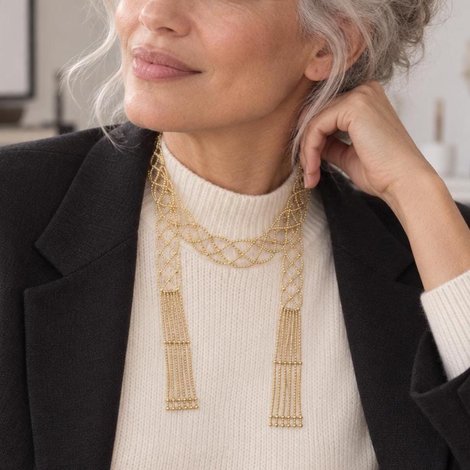 Lattice scarf necklace gold and silver options