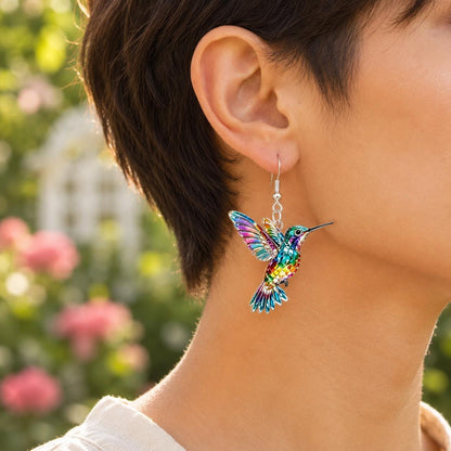 Stained glass hummingbird earrings - close-up detail