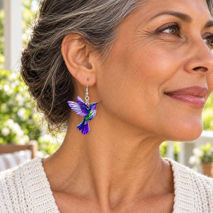 Purple hummingbird earrings alternate angle