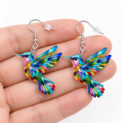 Colorful hummingbird earrings size and scale