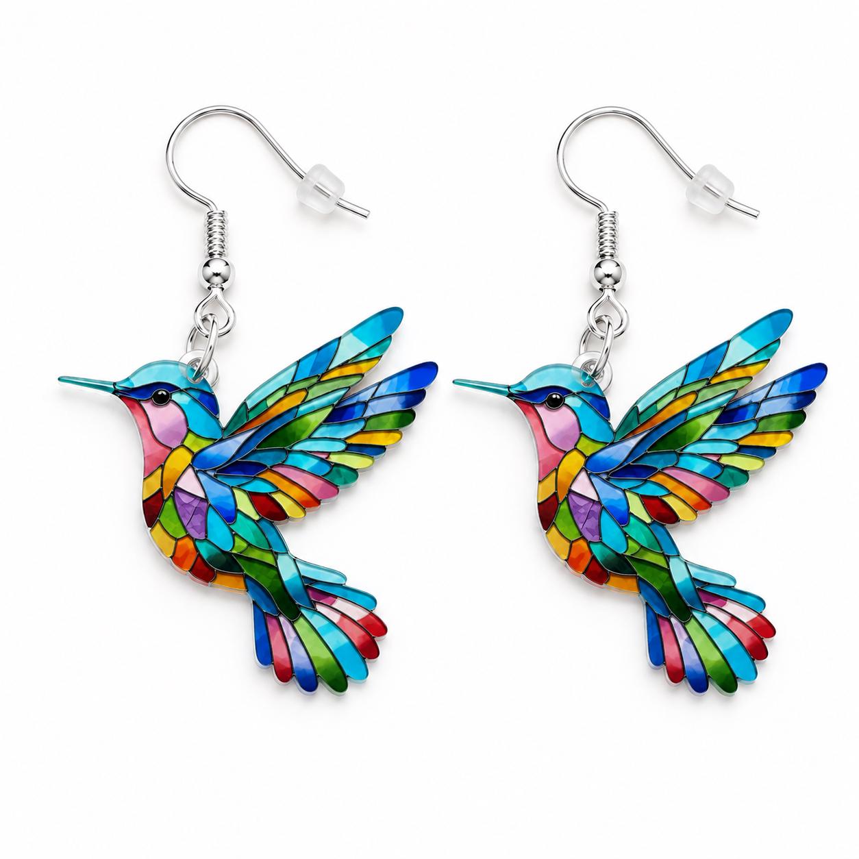 Colorful hummingbird earrings french hook detail