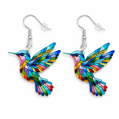 Colorful hummingbird earrings french hook detail