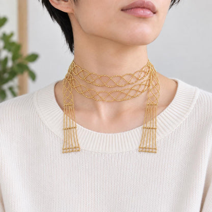 Lattice scarf necklace on neutral background