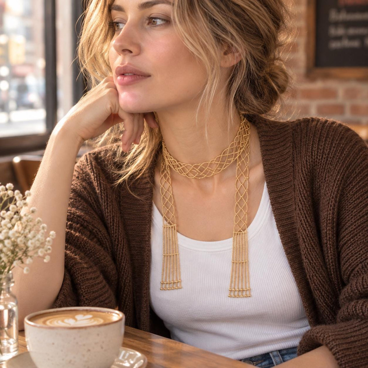Lattice scarf necklace gift styling
