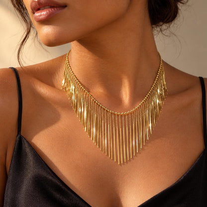 Waterfall fringe necklace fringe detail