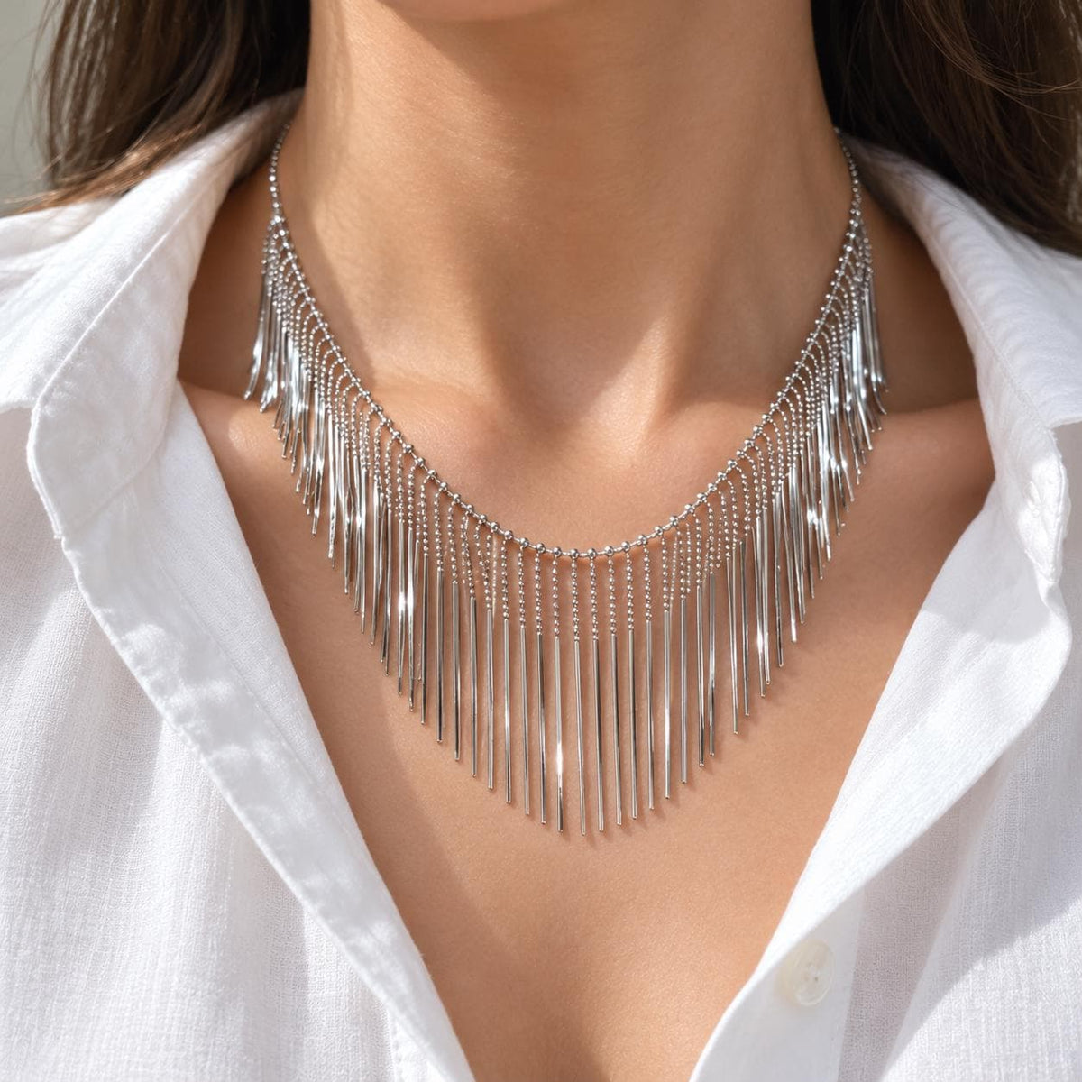 Waterfall fringe necklace - close-up detail