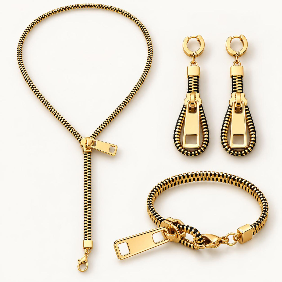 Zipper jewelry set clasp detail