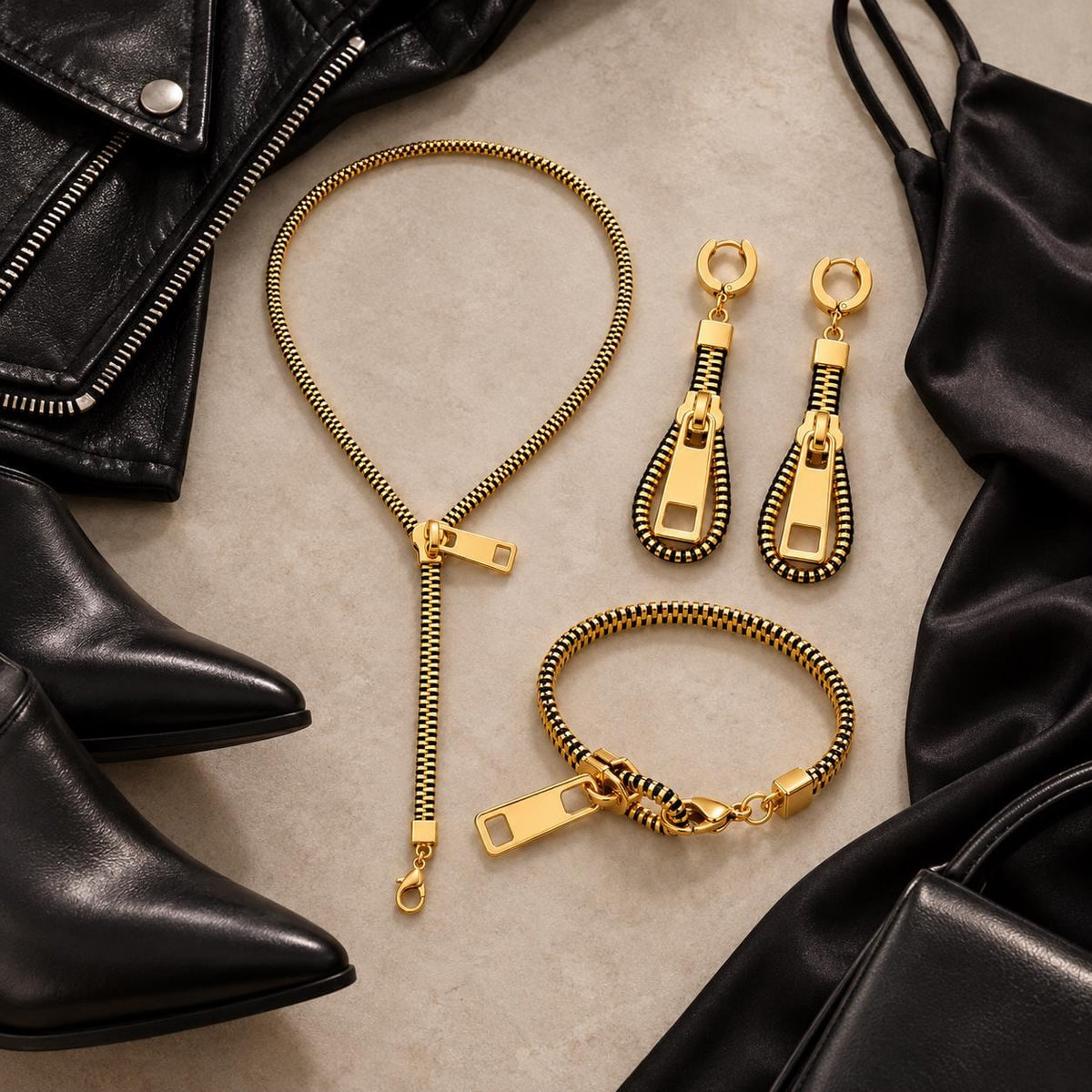 Zipper jewelry set - full set flat lay