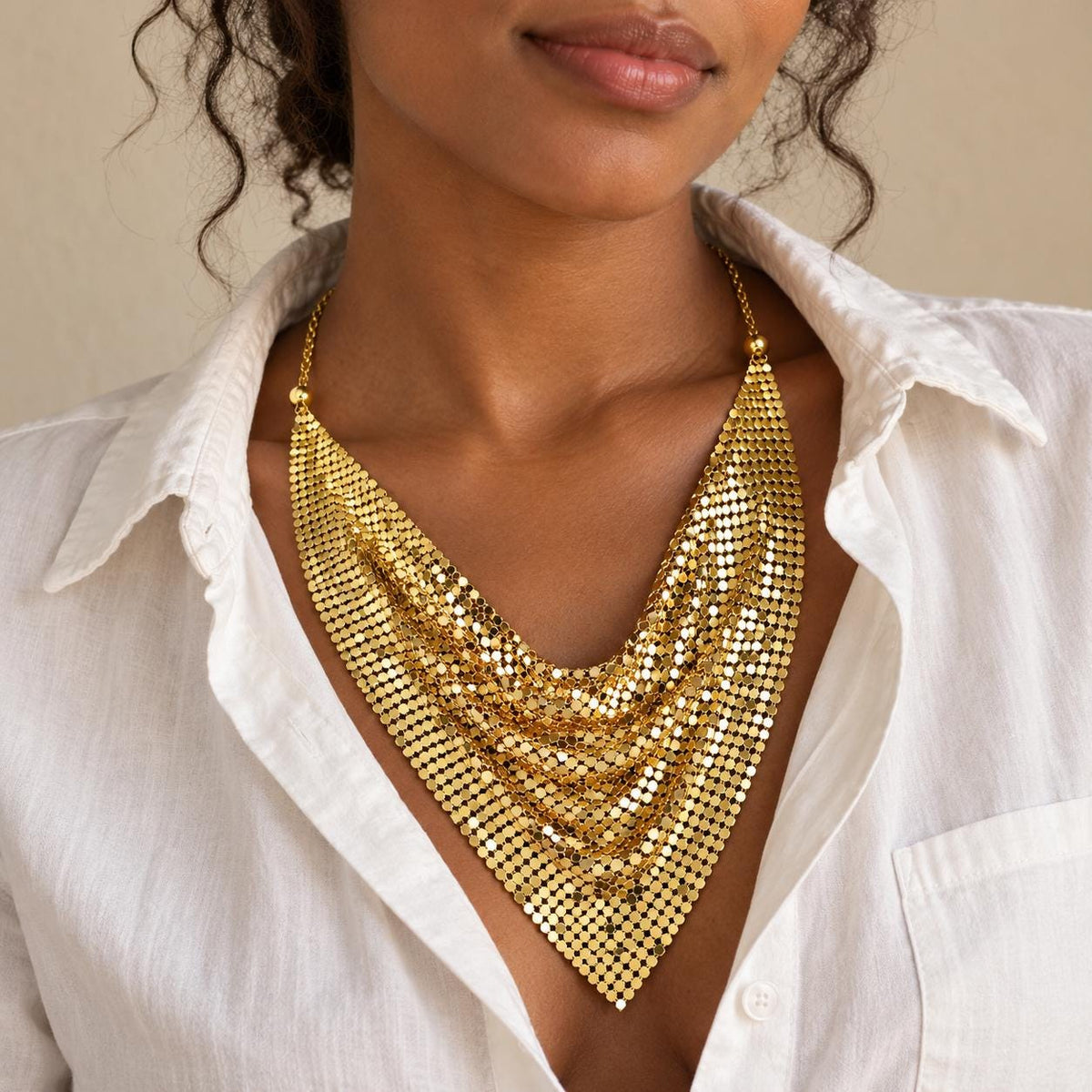 Gold chainmail mesh bandana scarf necklace