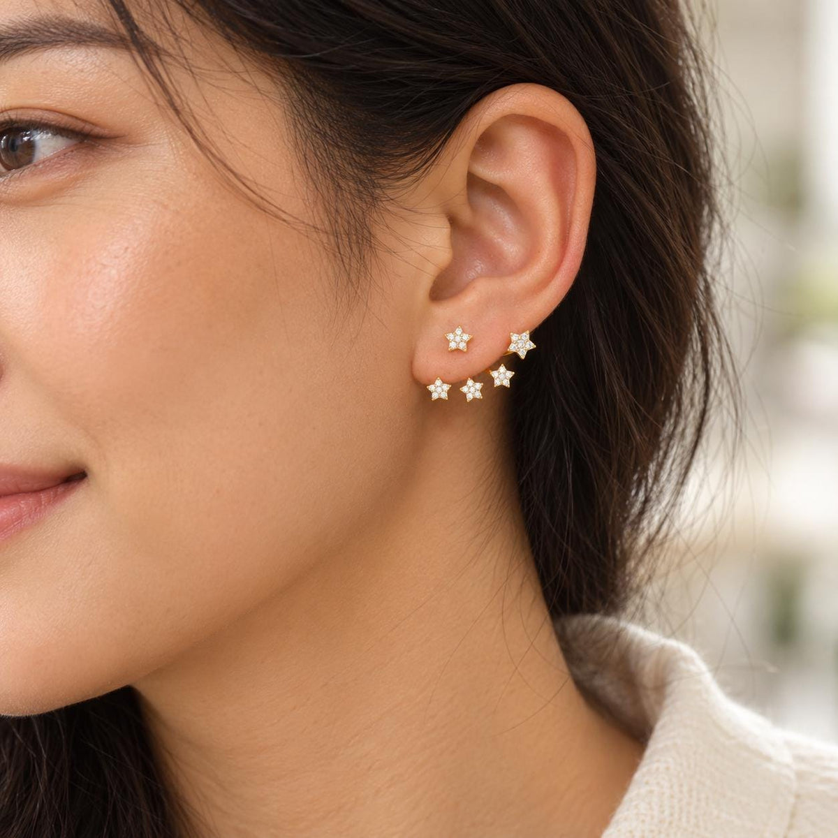 Star ear jackets crystal detail