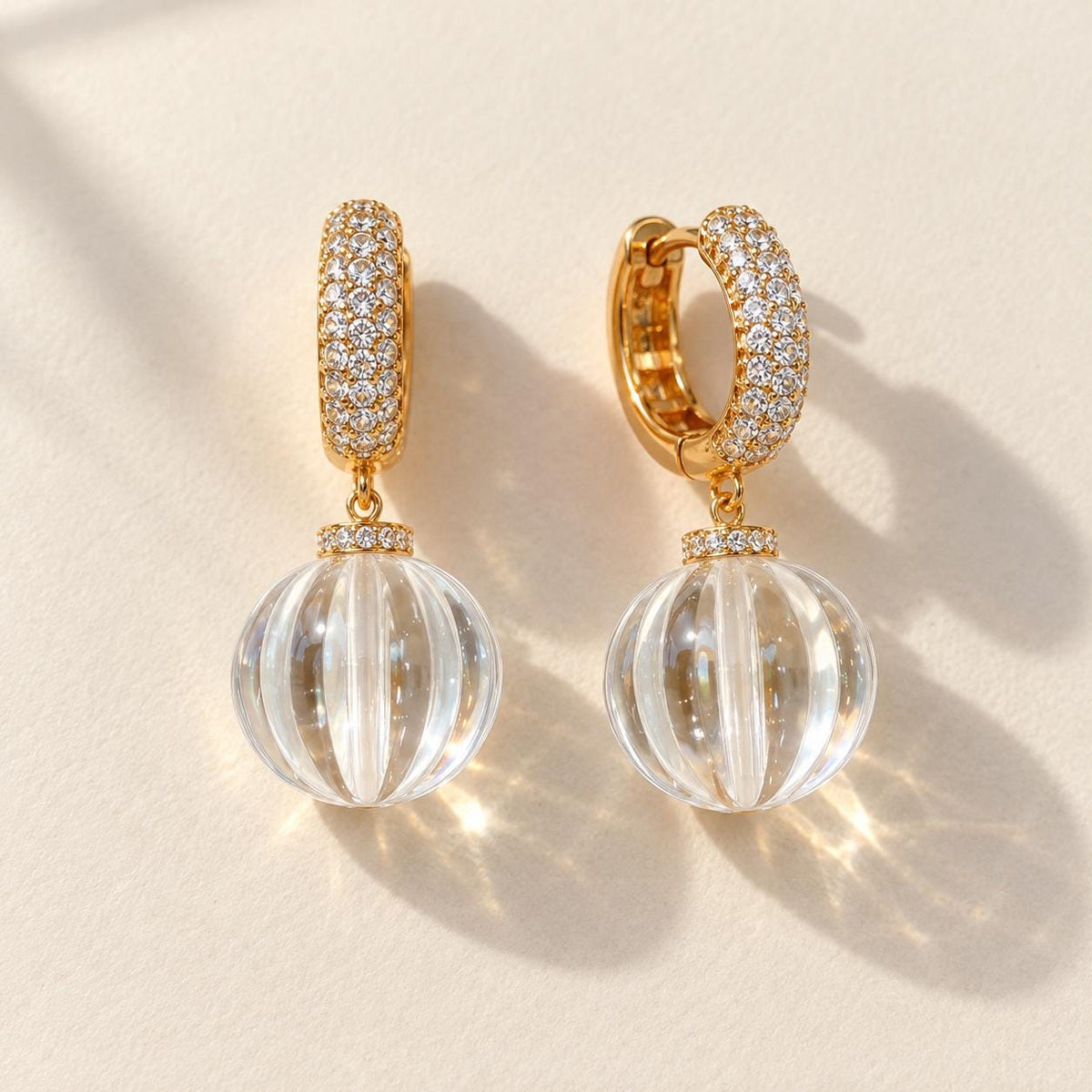 Clear glass bead earrings - close-up detail