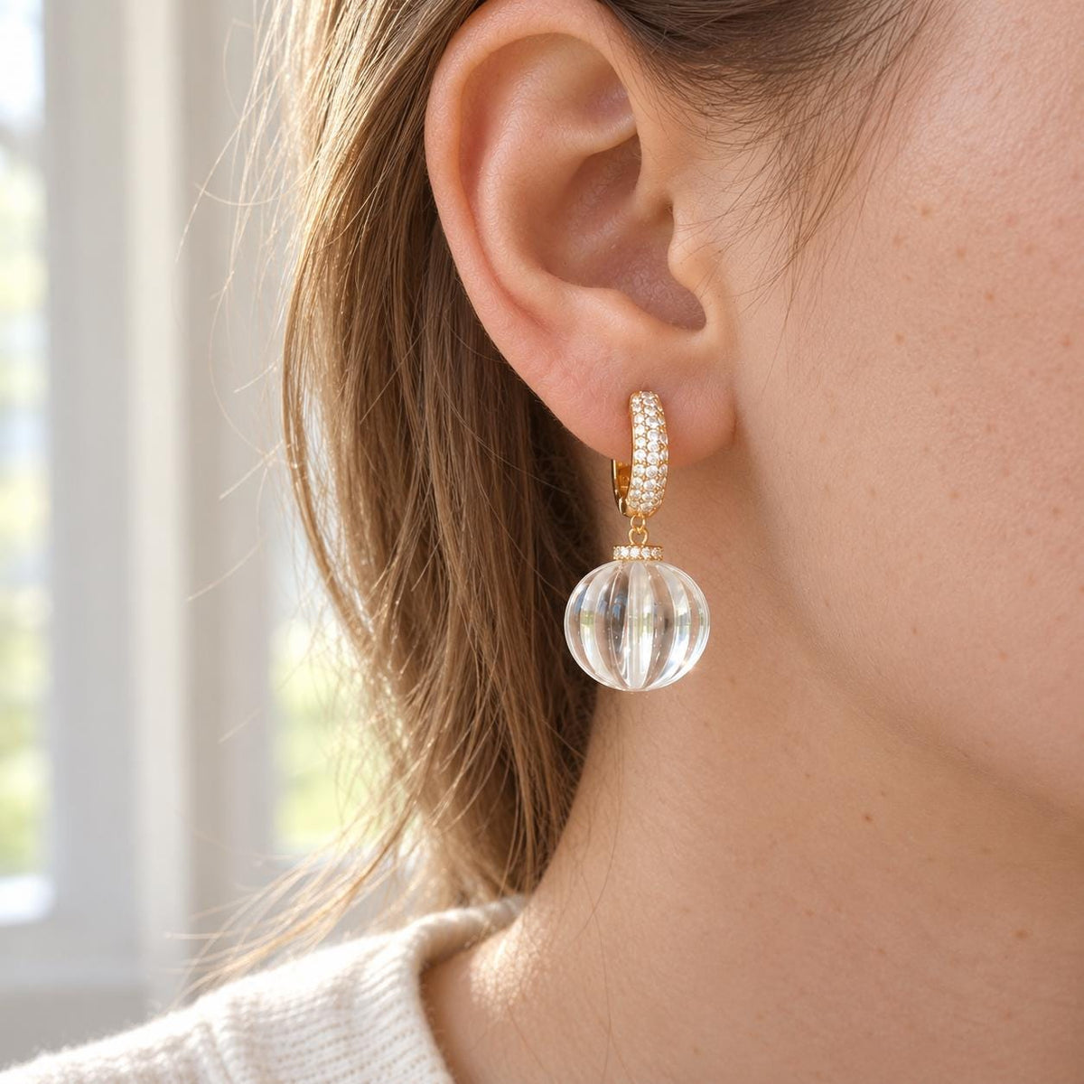 Clear glass bead earrings gift styling