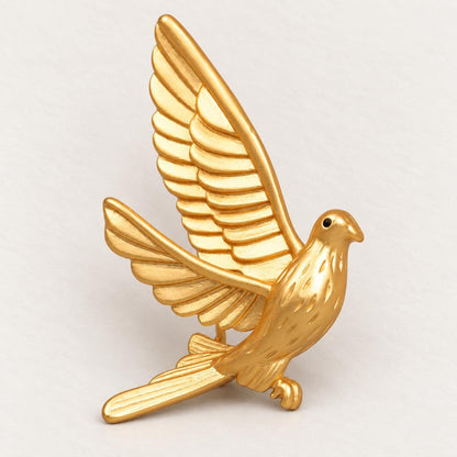 Brass dove brooch pin back detail